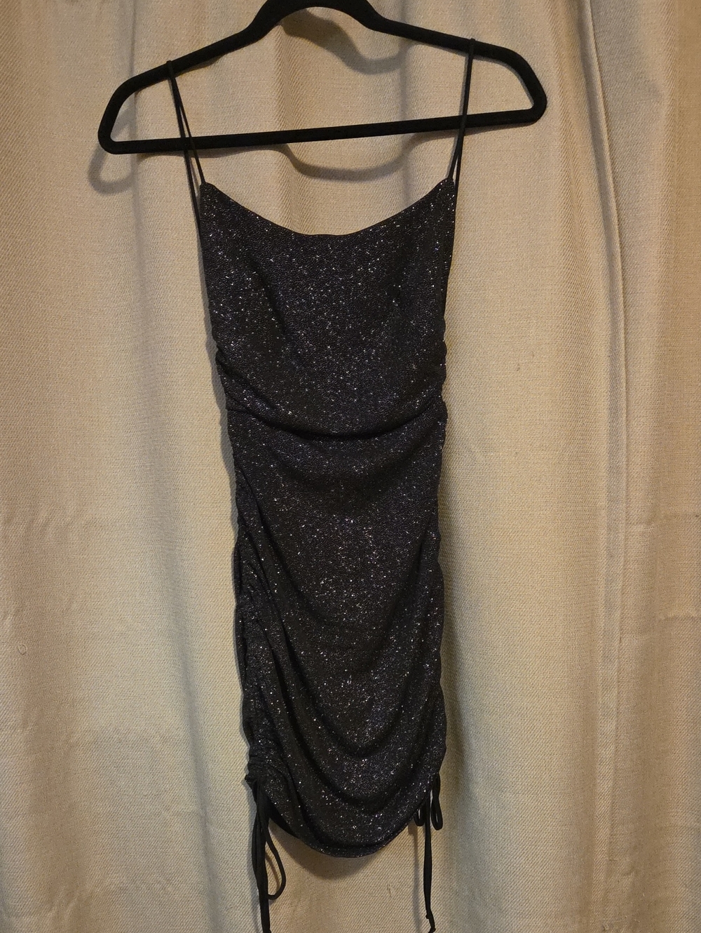 Windsor Black Sparkle Ruched Mini Dress